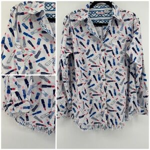 Tizzie designer Liz Lighton novelty lipstick,fringe Women's Top Size Large Rare